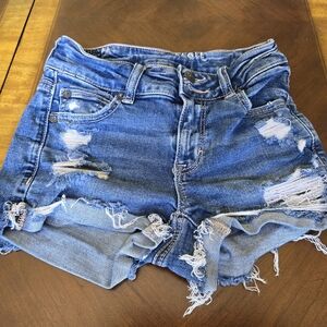 American Eagle Outfitters Women's Distressed Blue Denim Shorts - Size 00